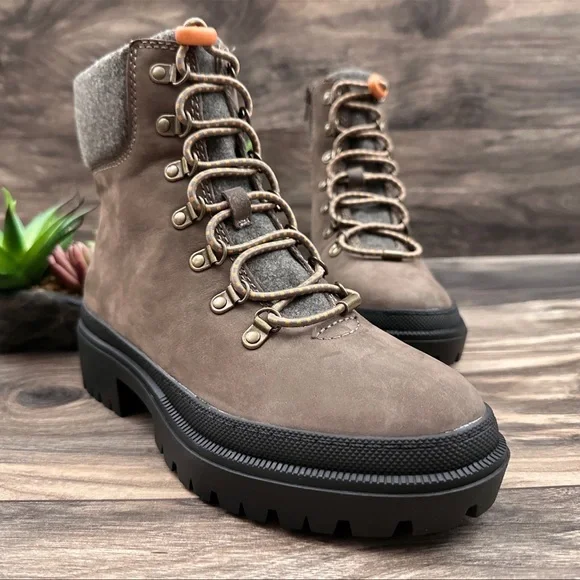 NIB Lucky Brand Eavan Lace Up Combat Boots Falcon Milled Nubuck Leather 8M - Picture 5 of 12